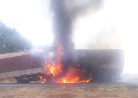 Itaporã; Bombeiros são acionados para apagar fogo em carreta próximo ao distrito de Carumbé