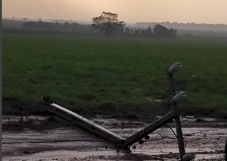 Chuva acompanhada de ventania danifica rede de energia elétrica no município de Itaporã