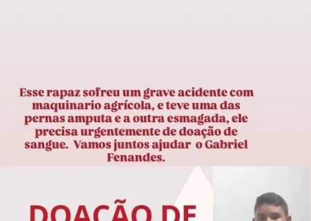 Jovem vítima de grave acidente precisa de doação urgente de sangue em Dourados