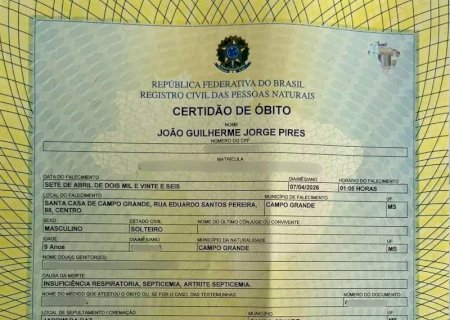 Certidão aponta infecção generalizada como causa da morte de menino de 9 anos