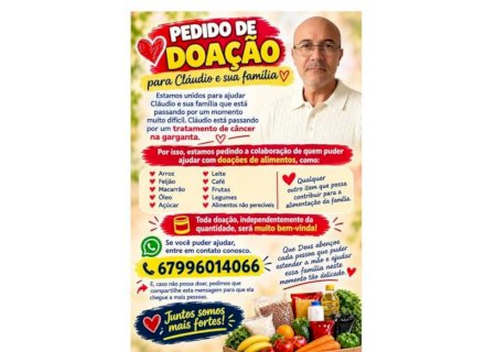 Amigos de Gl. de Dourados solicitam ajuda para família do Cláudio que está em tratamento do câncer